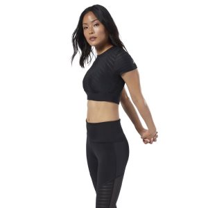 Crop Top Damskie Reebok Studio Mesh Czarne PL 19ITAQX